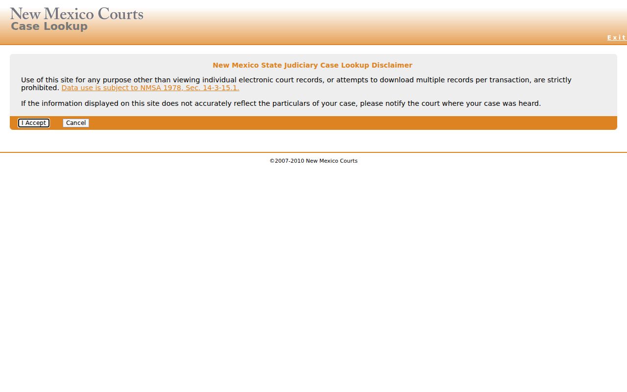 Taos County case lookup through the New Mexico Case Lookup interface