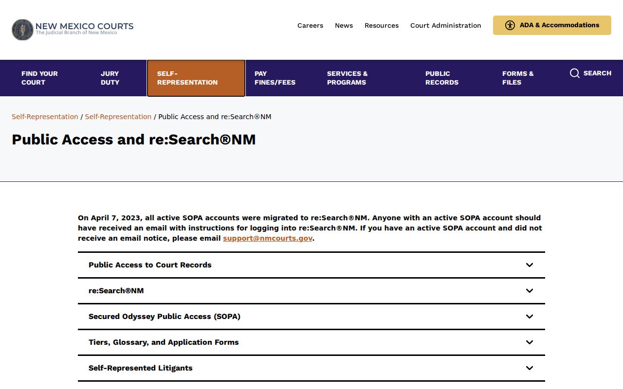 Taos County case lookup access rules on the New Mexico Judiciary public access page
