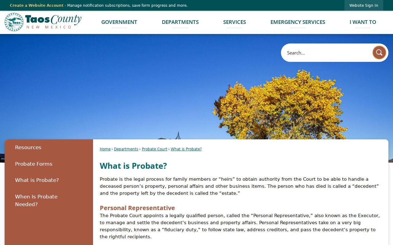 Taos County civil docket probate jurisdiction information