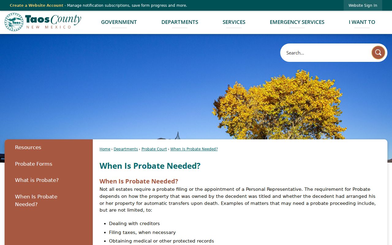 Taos County civil docket probate fees and copy rules