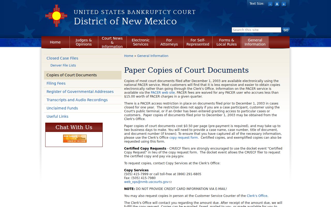 Taos County civil docket federal bankruptcy court records source