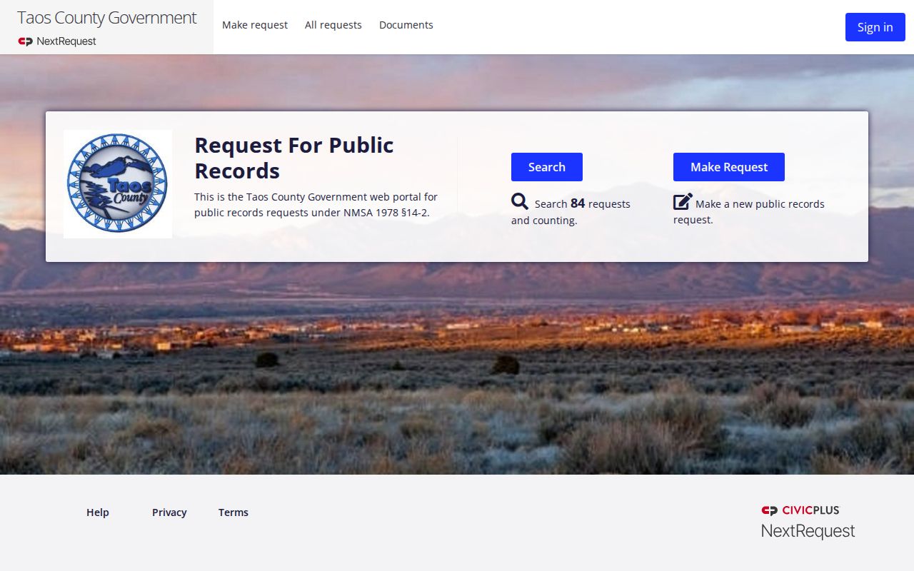 Taos County court record distinction from the county NextRequest public records portal