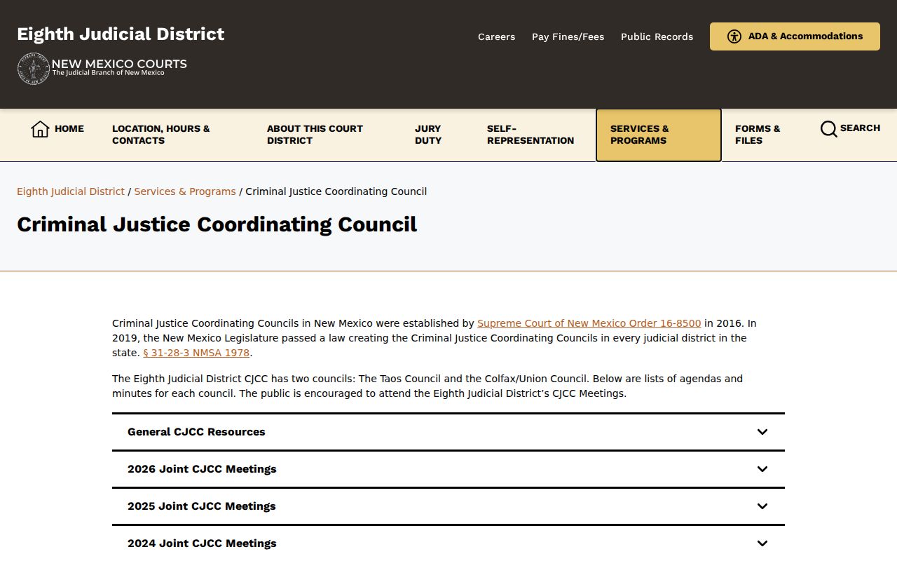 Taos County criminal docket criminal justice coordinating council source