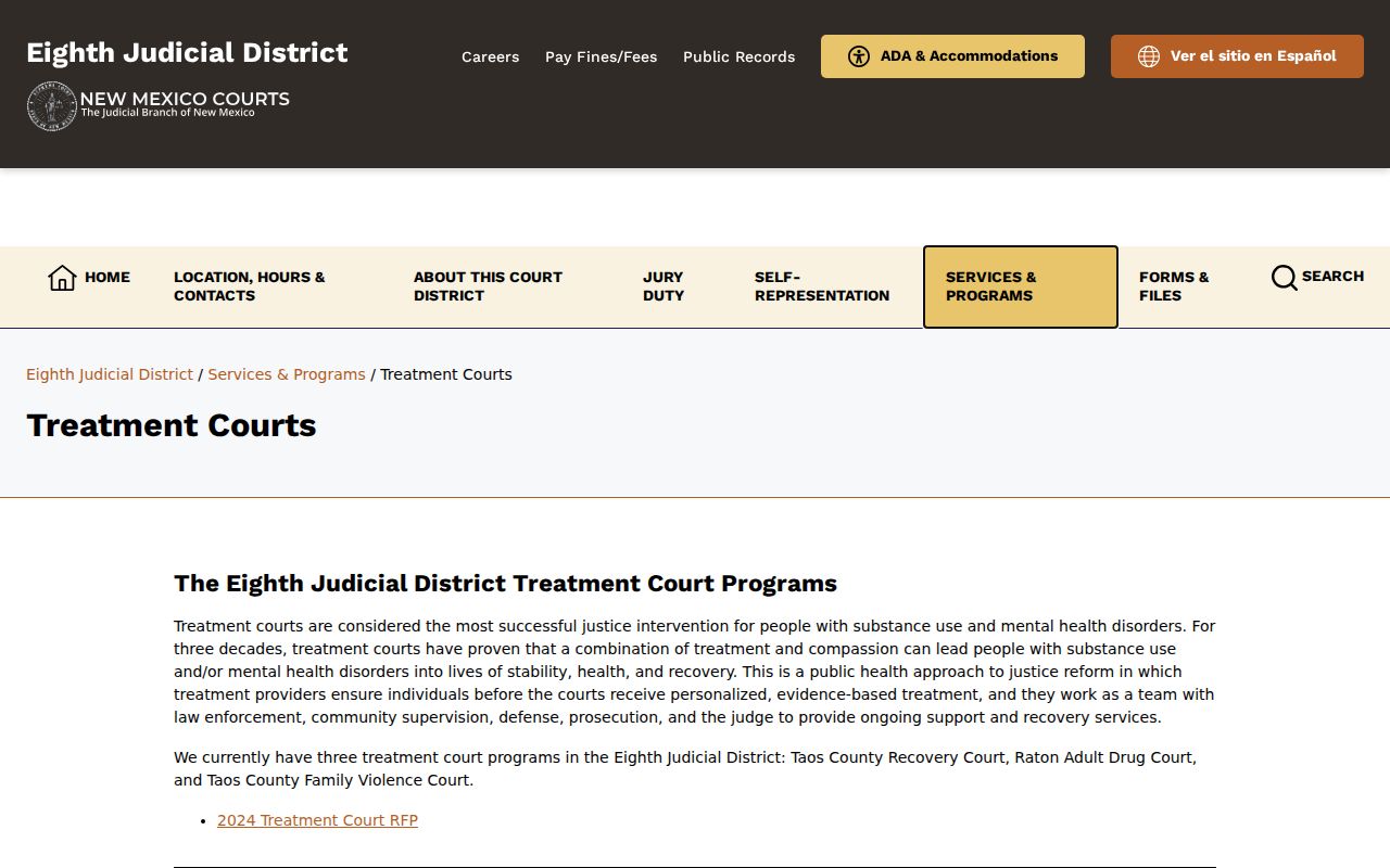 Taos County criminal docket treatment courts information