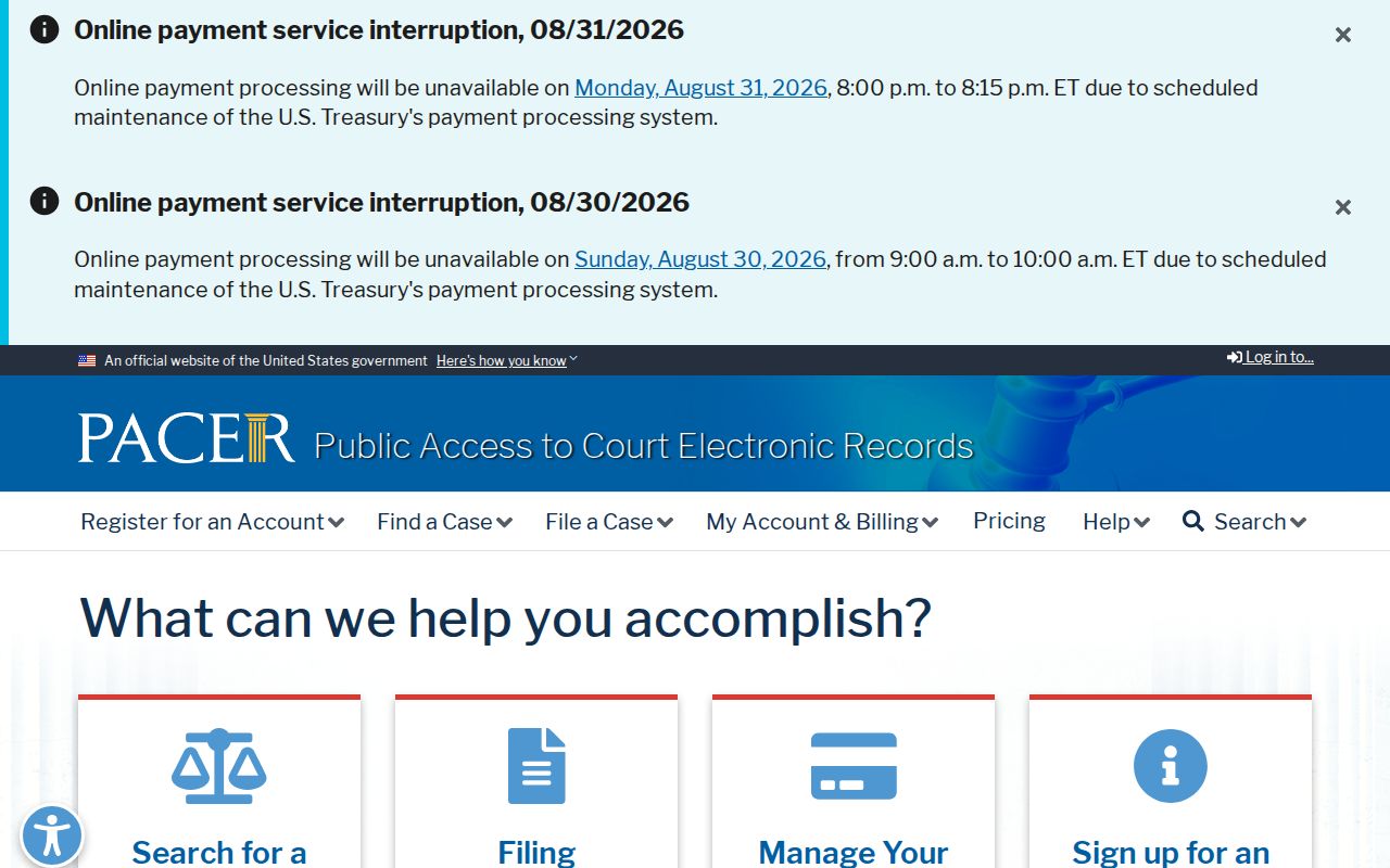 Taos County court docket federal PACER access page