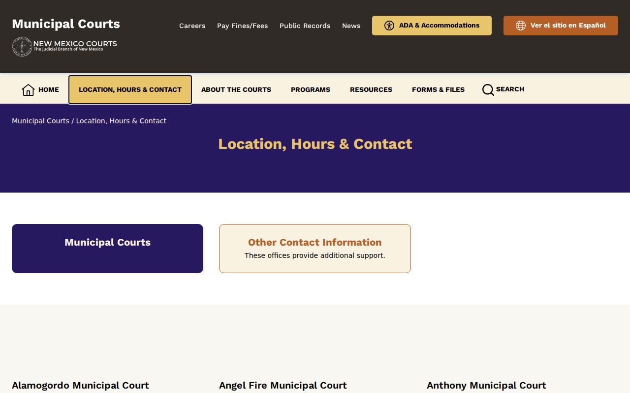 Questa court docket source showing New Mexico Municipal Courts contact information