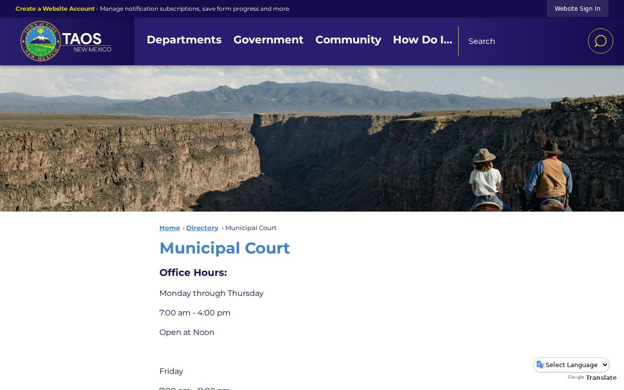Taos court docket source showing Municipal Court staff directory